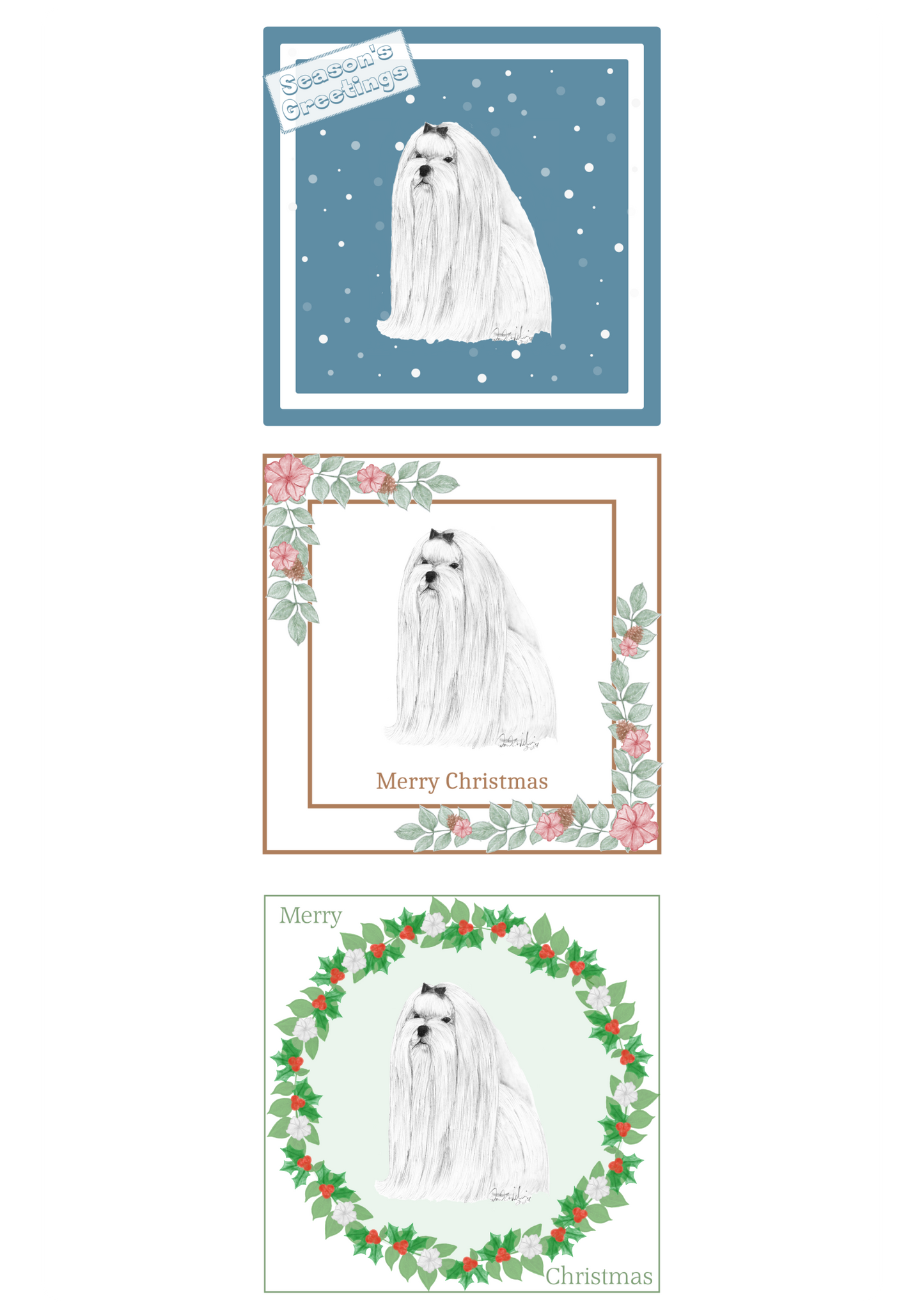 Maltese Christmas Card Choice of 3 Card Designs Single or Multi Pack
