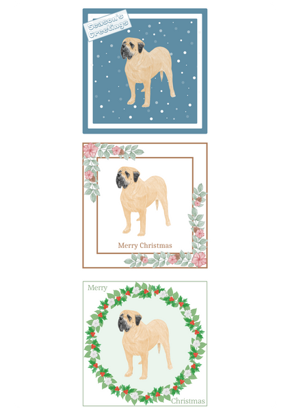 Mastiff Christmas Card Choice of 3 Card Designs Single or Multi Pack