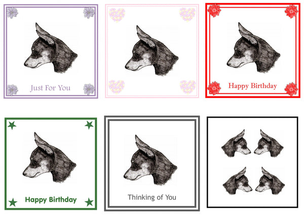 Min Pin Greeting Card Choice of 6 Designs BIRTHDAY, THINKING OF YOU, BLANK