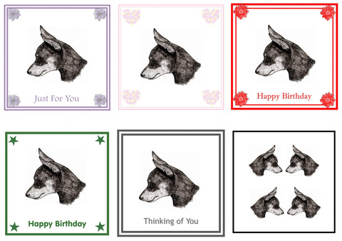 Min Pin Greeting Card Choice of 6 Designs BIRTHDAY, THINKING OF YOU, BLANK