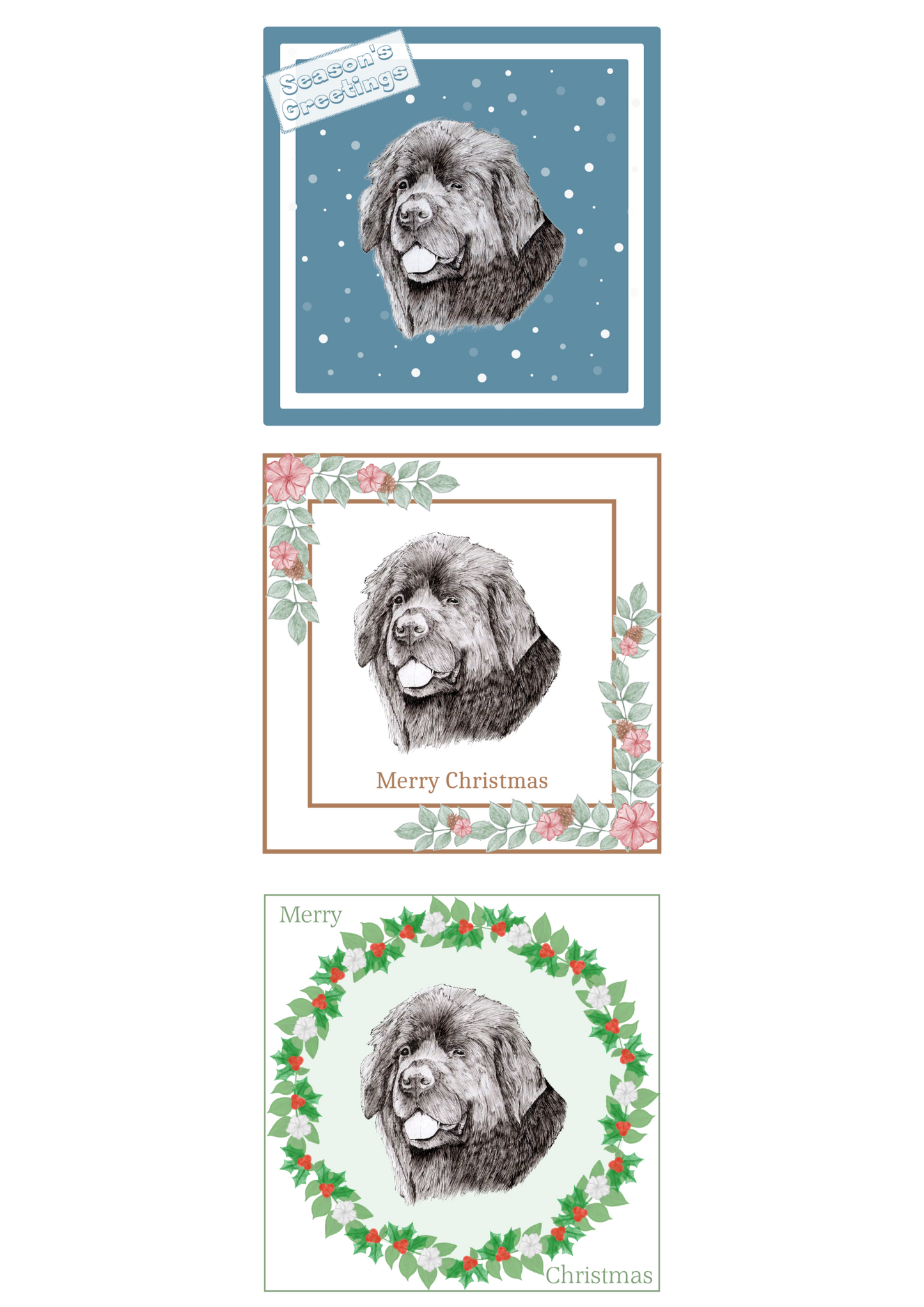Newfoundland Newfie Christmas Card Choice of 3 Card Designs Single or Multi Pack
