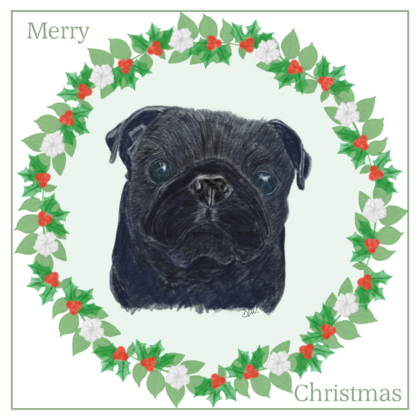 Black Pug Christmas Card Choice of 3 Card Designs Single or Multi Pack