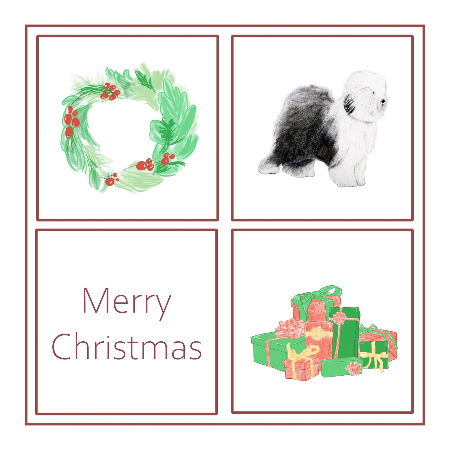 Old English Sheepdog Christmas Card Choice of 3