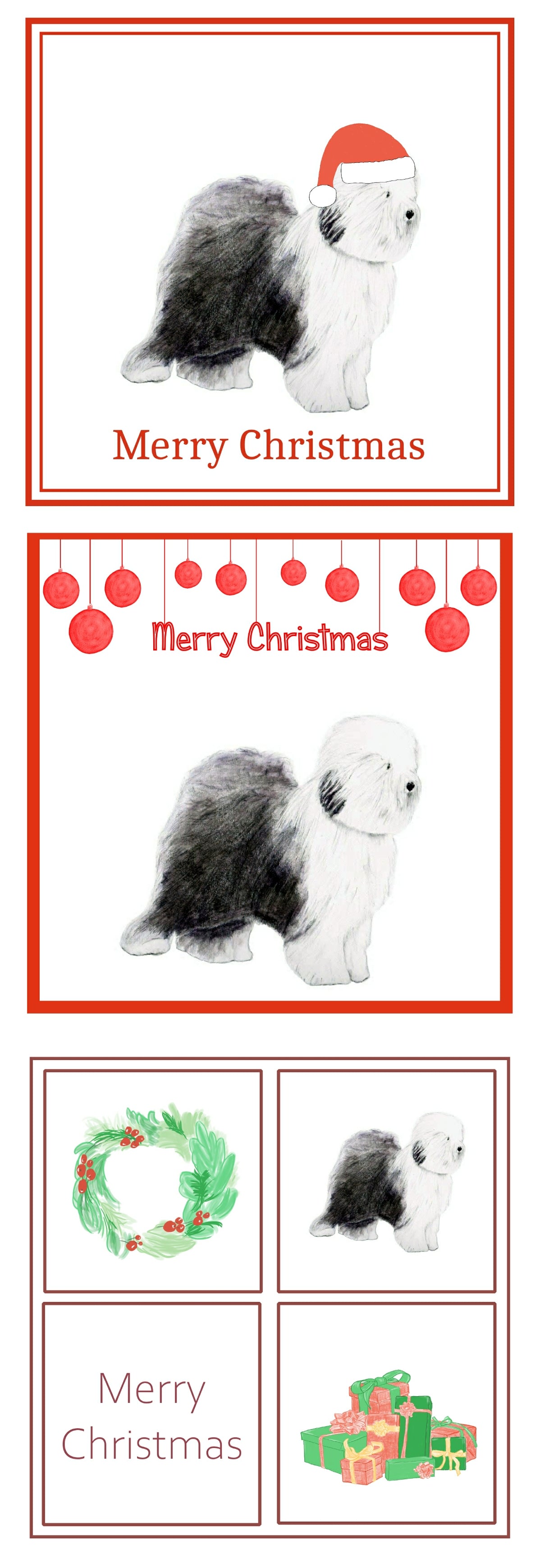 Old English Sheepdog Christmas Card Choice of 3
