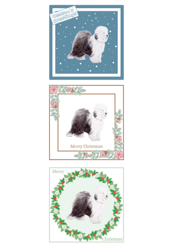 Old English Sheepdog OES Christmas Card Choice of 3 Card Designs Single or Multi Pack