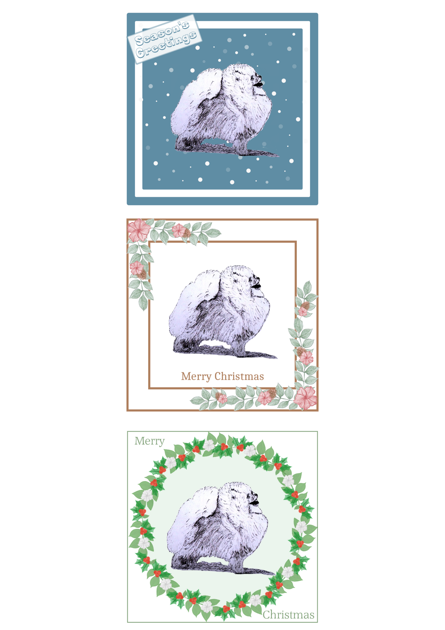 Pomeranian Christmas Card Choice of 3 Card Designs Single or Multi Pack
