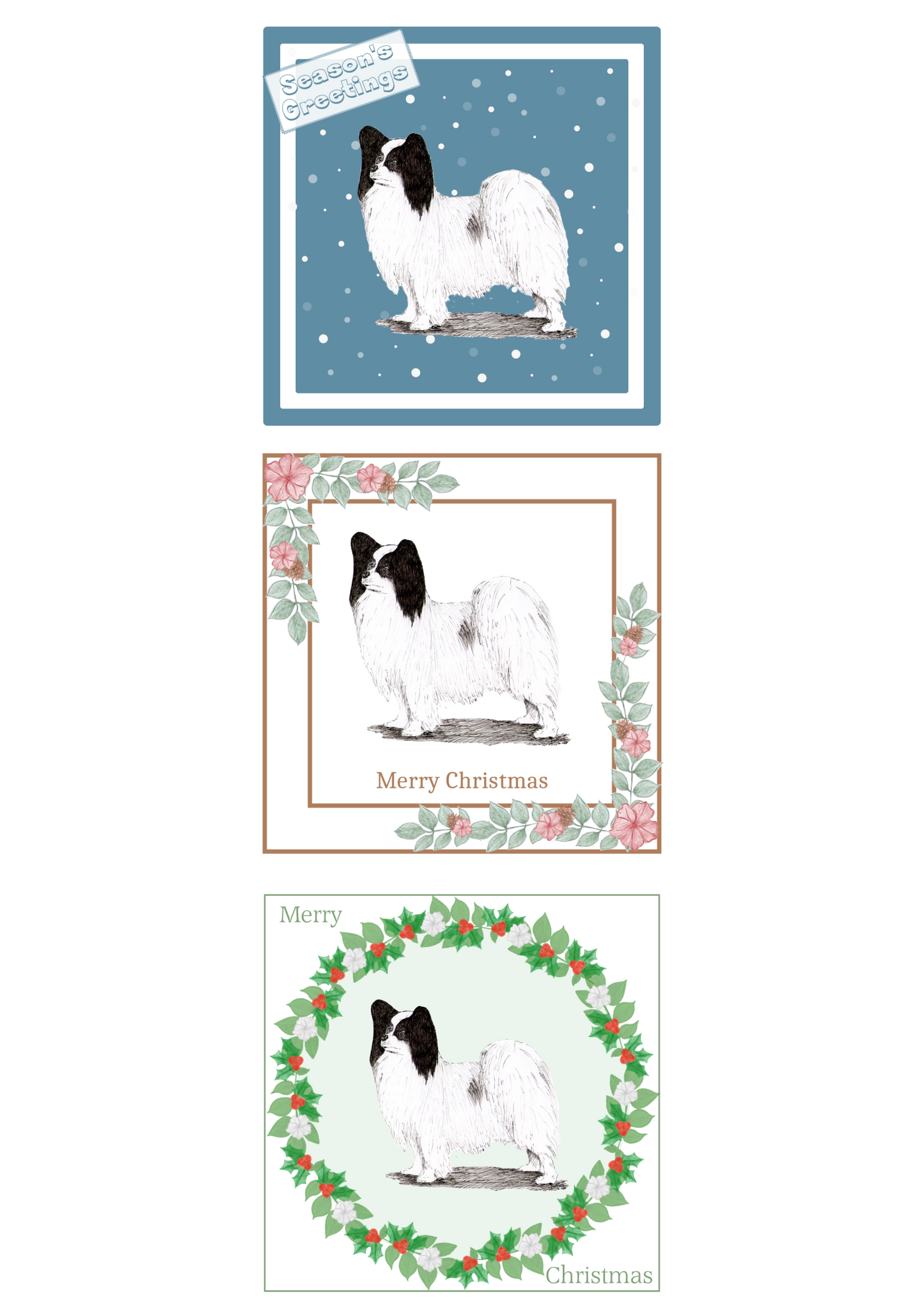 Papillon Christmas Card Choice of 3 Card Designs Single or Multi Pack