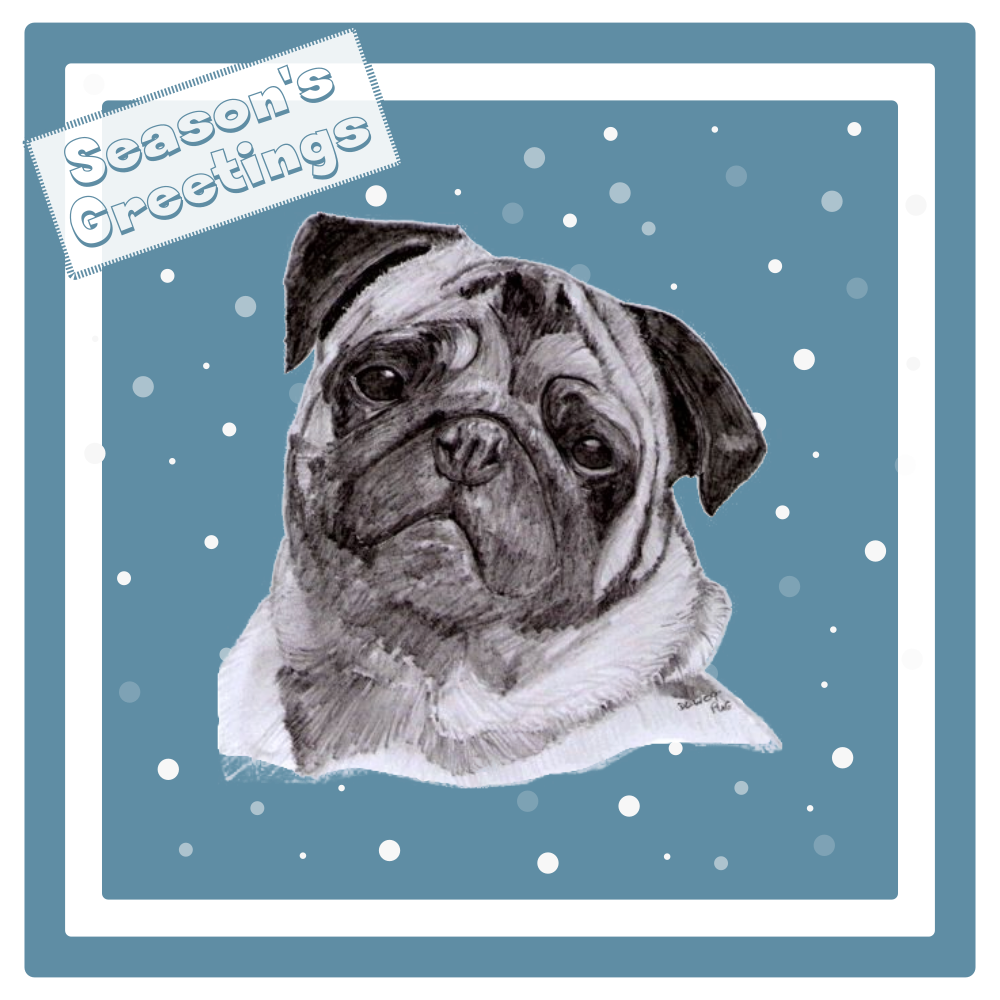 Pug Christmas Card Choice of 3 Card Designs Single or Multi Pack