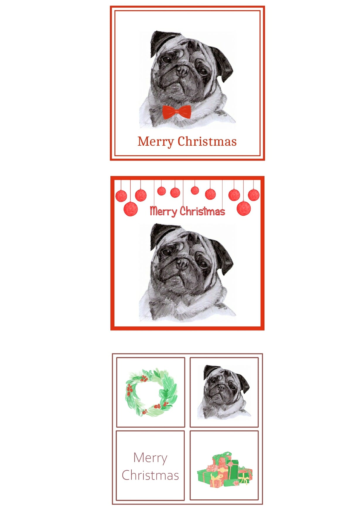 Pug Christmas Card Choice of 3
