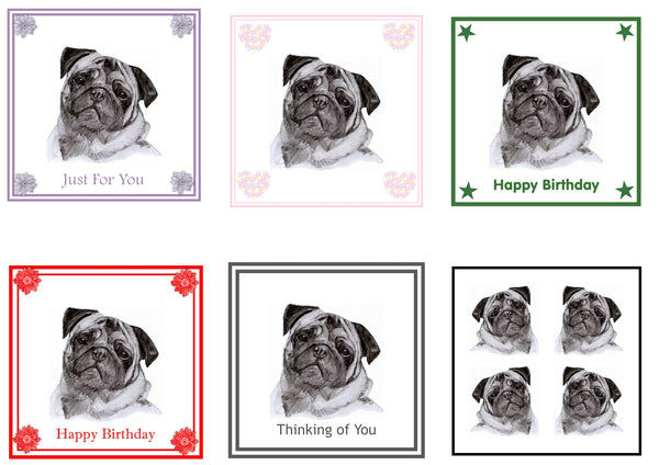 Pug Greeting Card Choice of 6 Designs BIRTHDAY, THINKING OF YOU, BLANK