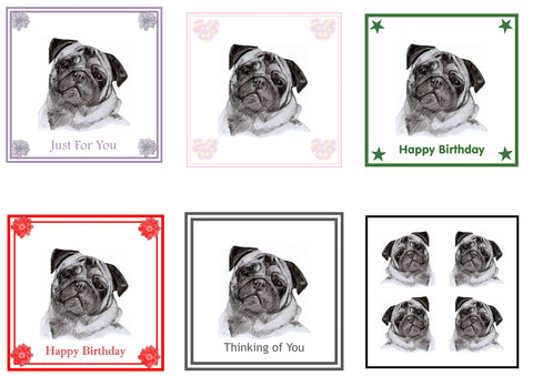 Pug Greeting Card Choice of 6 Designs BIRTHDAY, THINKING OF YOU, BLANK