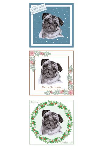 Pug Christmas Card Choice of 3 Card Designs Single or Multi Pack