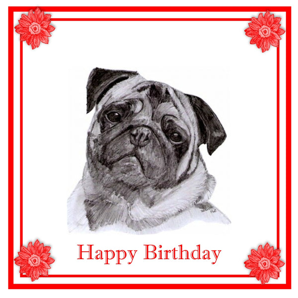 Pug Greeting Card Choice of 6 Designs BIRTHDAY, THINKING OF YOU, BLANK