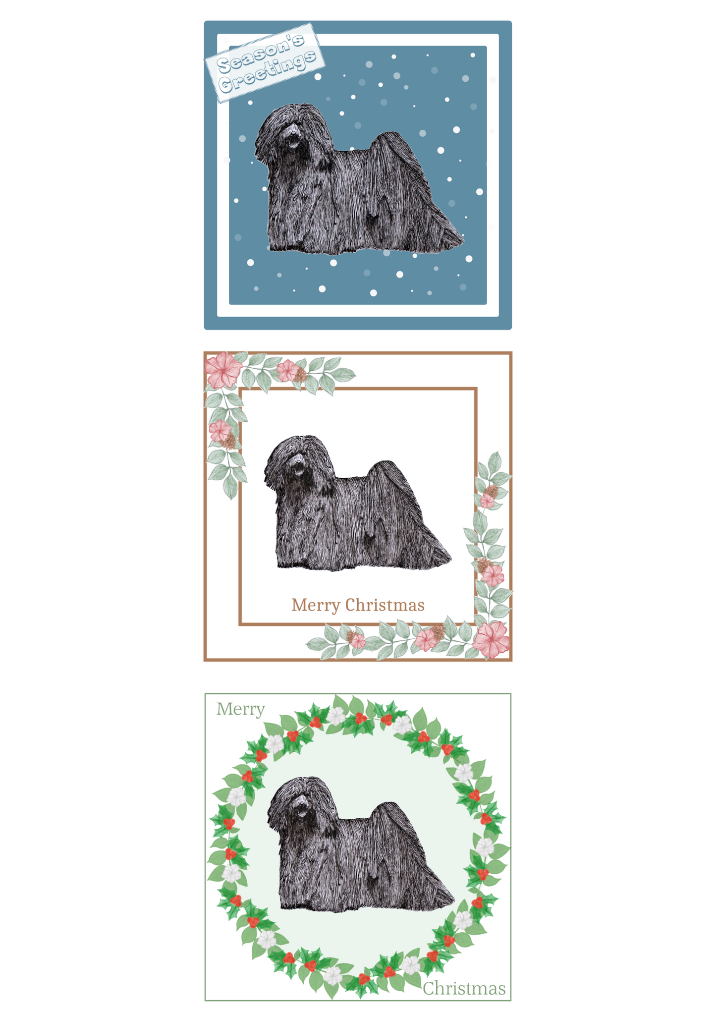 Hungarian Puli Christmas Card Choice of 3 Card Designs Single or Multi Pack