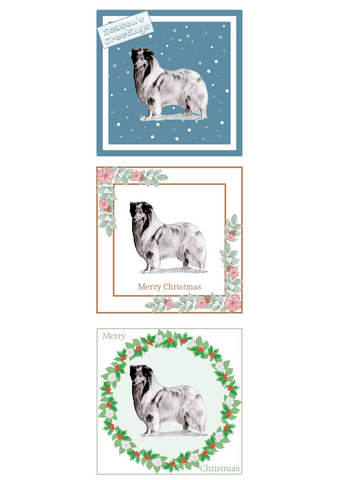 Rough Collie Christmas Card Choice of 3 Card Designs Single or Multi Pack