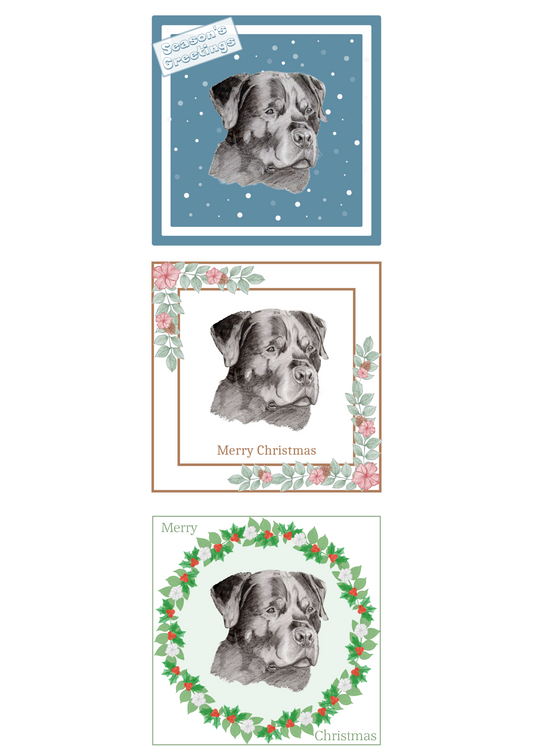 Rottweiler Christmas Card Choice of 3 Card Designs Single or Multi Pack