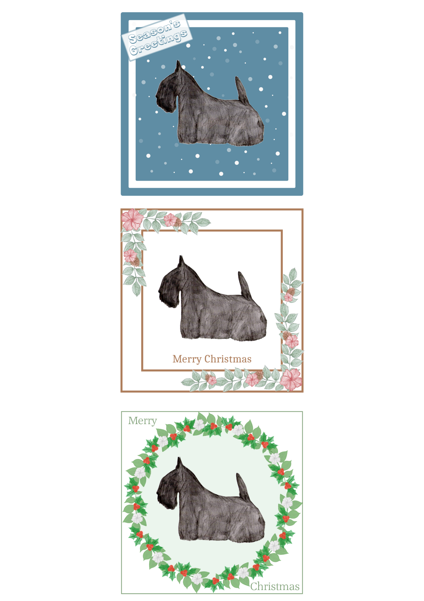 Scottish Terrier Christmas Card Choice of 3 Card Designs Single or Multi Pack