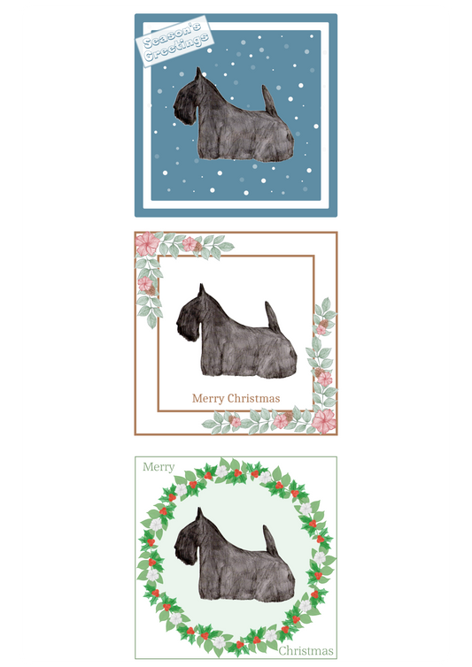 Scottish Terrier Christmas Card Choice of 3 Card Designs Single or Multi Pack