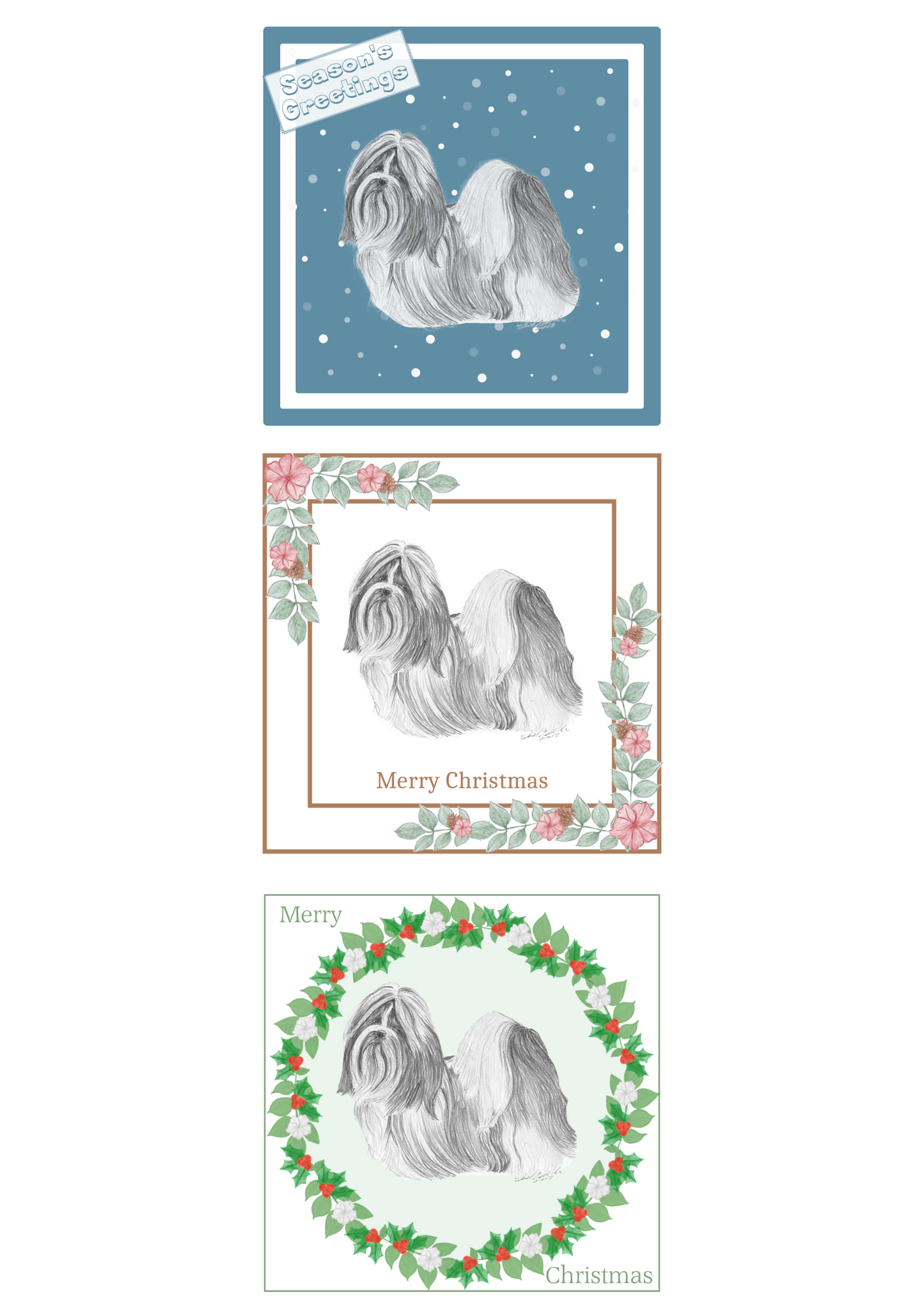 Shih Tzu Christmas Card Choice of 3 Card Designs Single or Multi Pack