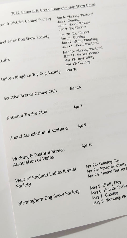 Old English Sheepdog OES Dog Show 2022 Year Planner A4