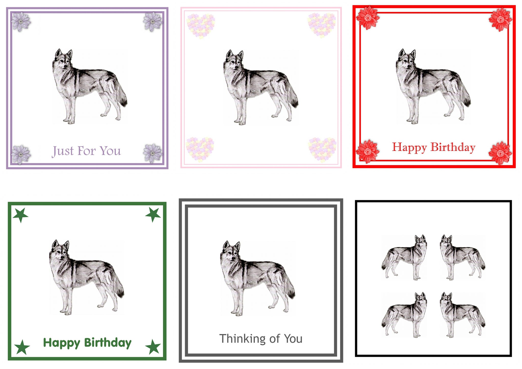 Siberian Husky Greeting Card Choice of 6 Designs BIRTHDAY, THINKING OF YOU, BLANK