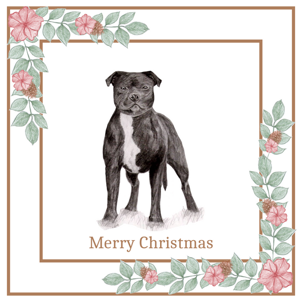 Staffordshire Bull Terrier Christmas Card Choice of 3 Card Designs Single or Multi Pack