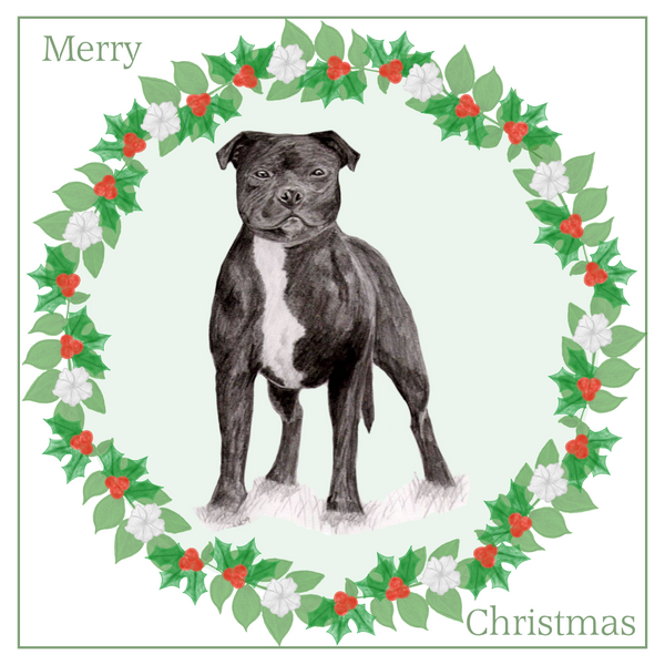 Staffordshire Bull Terrier Christmas Card Choice of 3 Card Designs Single or Multi Pack