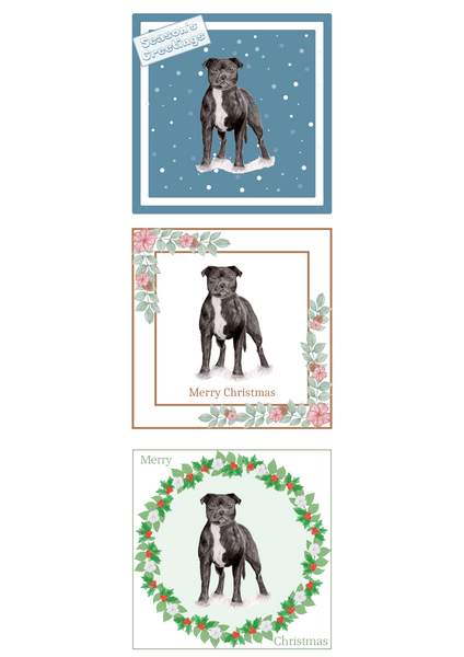 Staffordshire Bull Terrier Christmas Card Choice of 3 Card Designs Single or Multi Pack