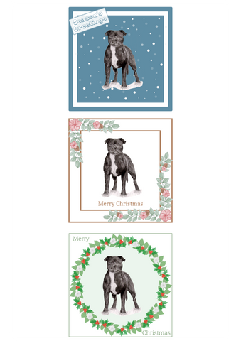 Staffordshire Bull Terrier Christmas Card Choice of 3 Card Designs Single or Multi Pack