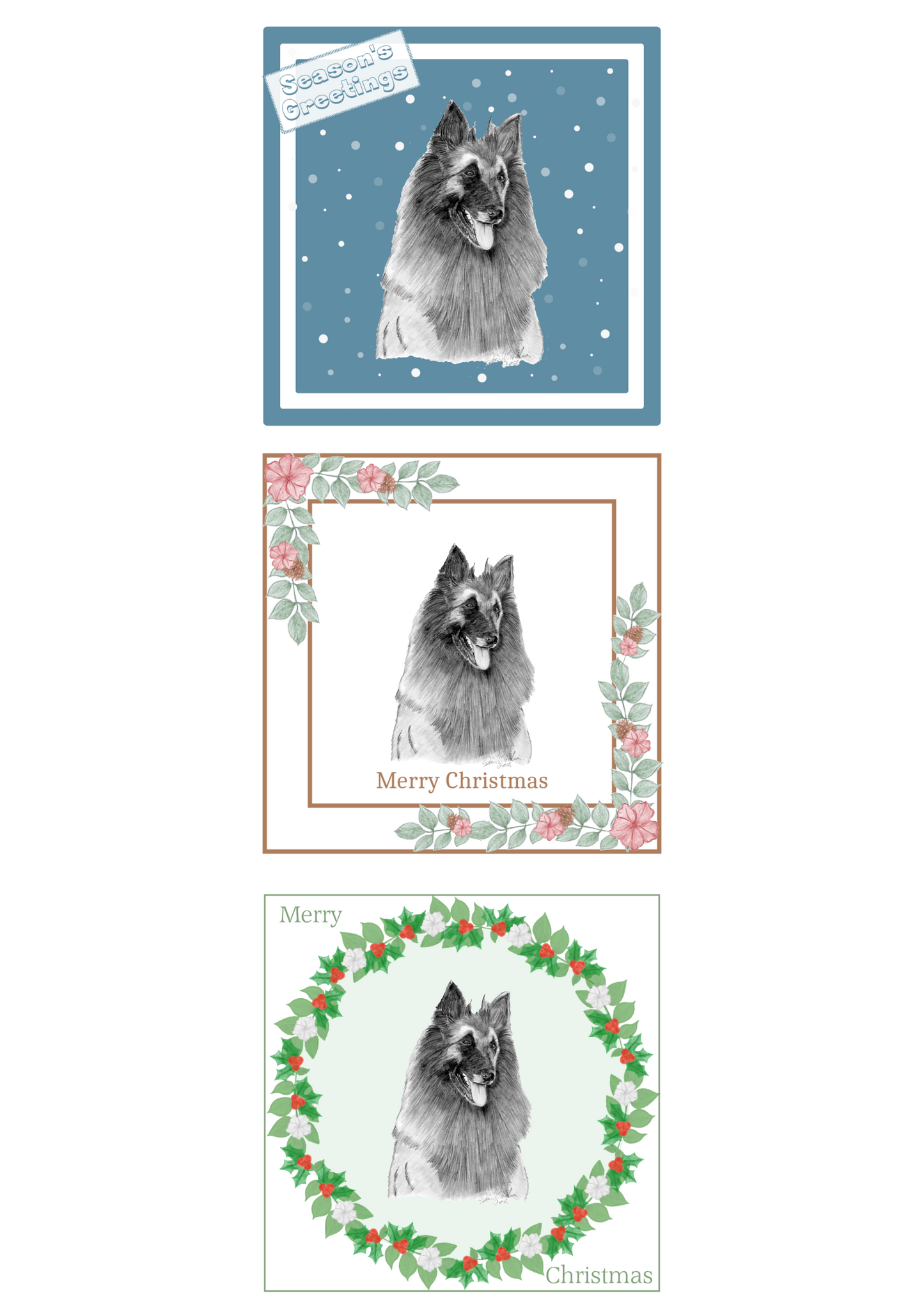 Belgian Shepherd Dog (Terveuren) BSD Christmas Card Choice of 3 Card Designs Single or Multi Pack