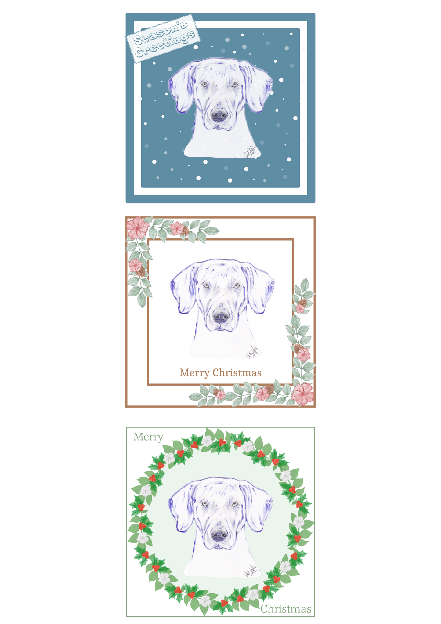 Weimaraner Christmas Card Choice of 3 Card Designs Single or Multi Pack