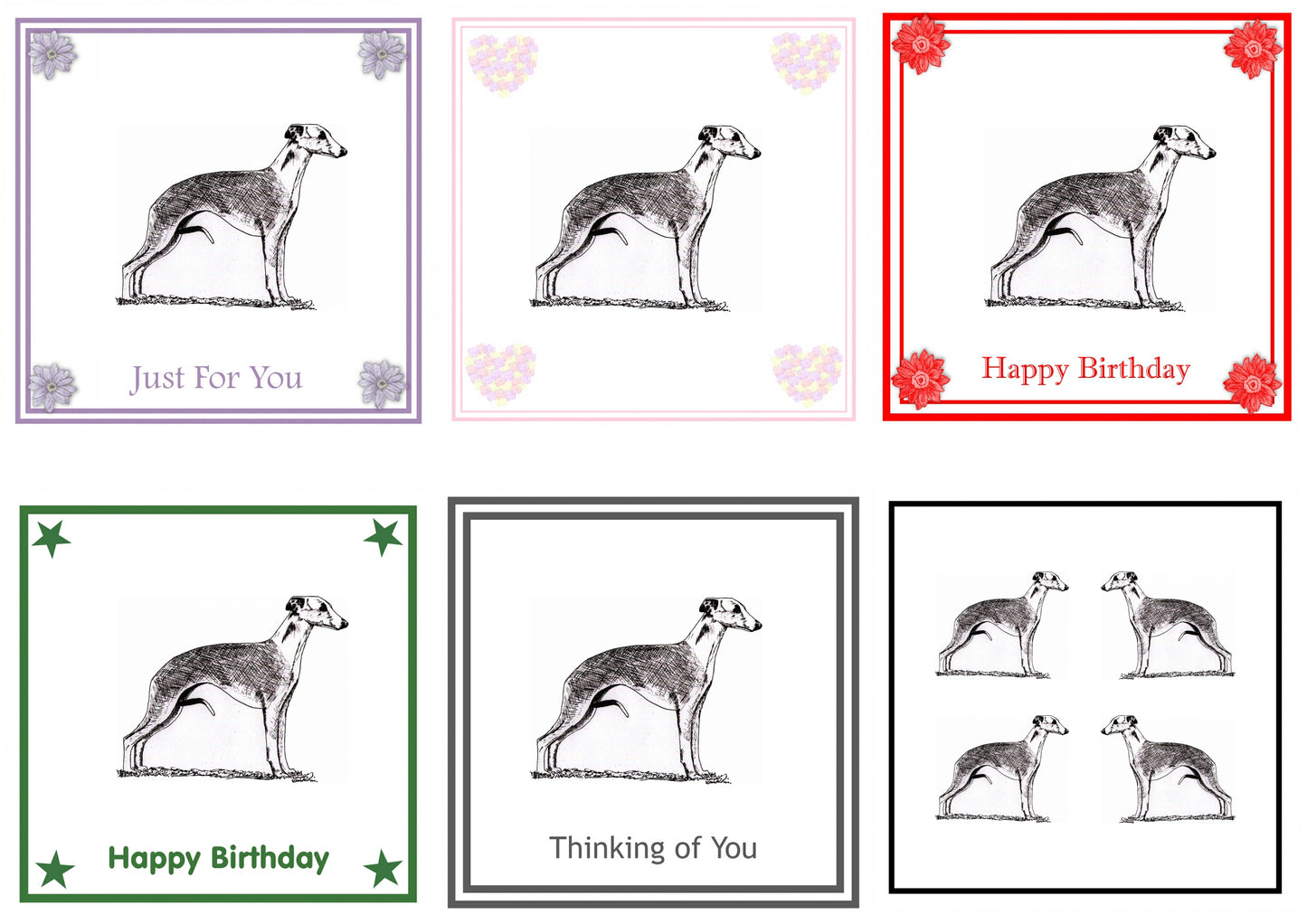 Whippet Greeting Card Choice of 6 Designs BIRTHDAY, THINKING OF YOU, BLANK
