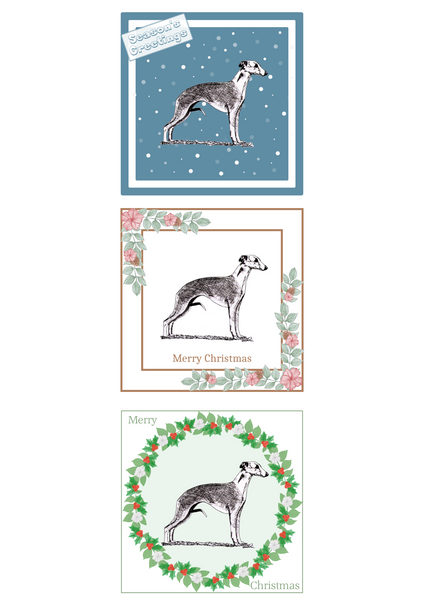 Whippet Christmas Card Choice of 3 Card Designs Single or Multi Pack