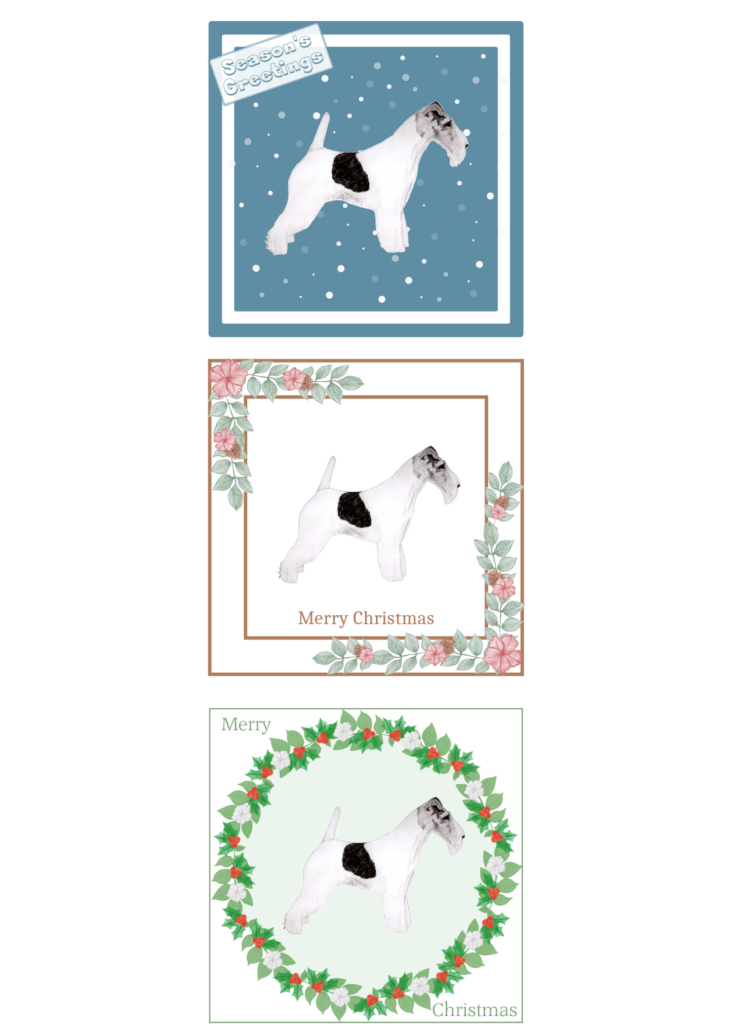Wire Fox Terrier Christmas Card Choice of 3 Card Designs Single or Multi Pack