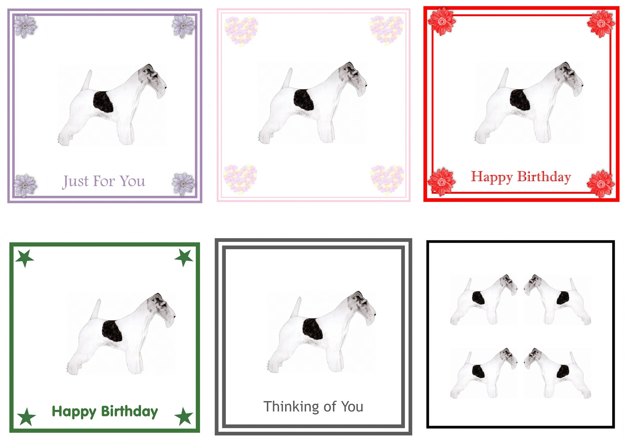 Wire Fox Terrier Greeting Card Choice of 6 Designs BIRTHDAY, THINKING OF YOU, BLANK