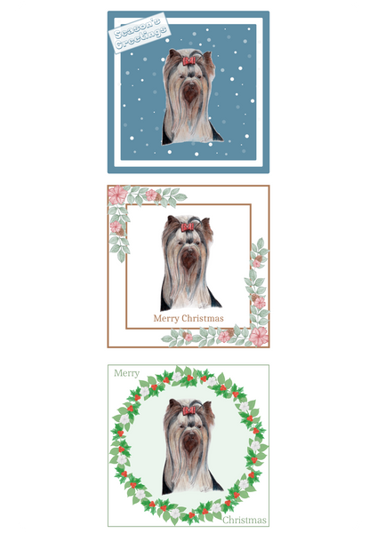 Yorkshire Terrier Christmas Card Choice of 3 Card Designs Single or Multi Pack